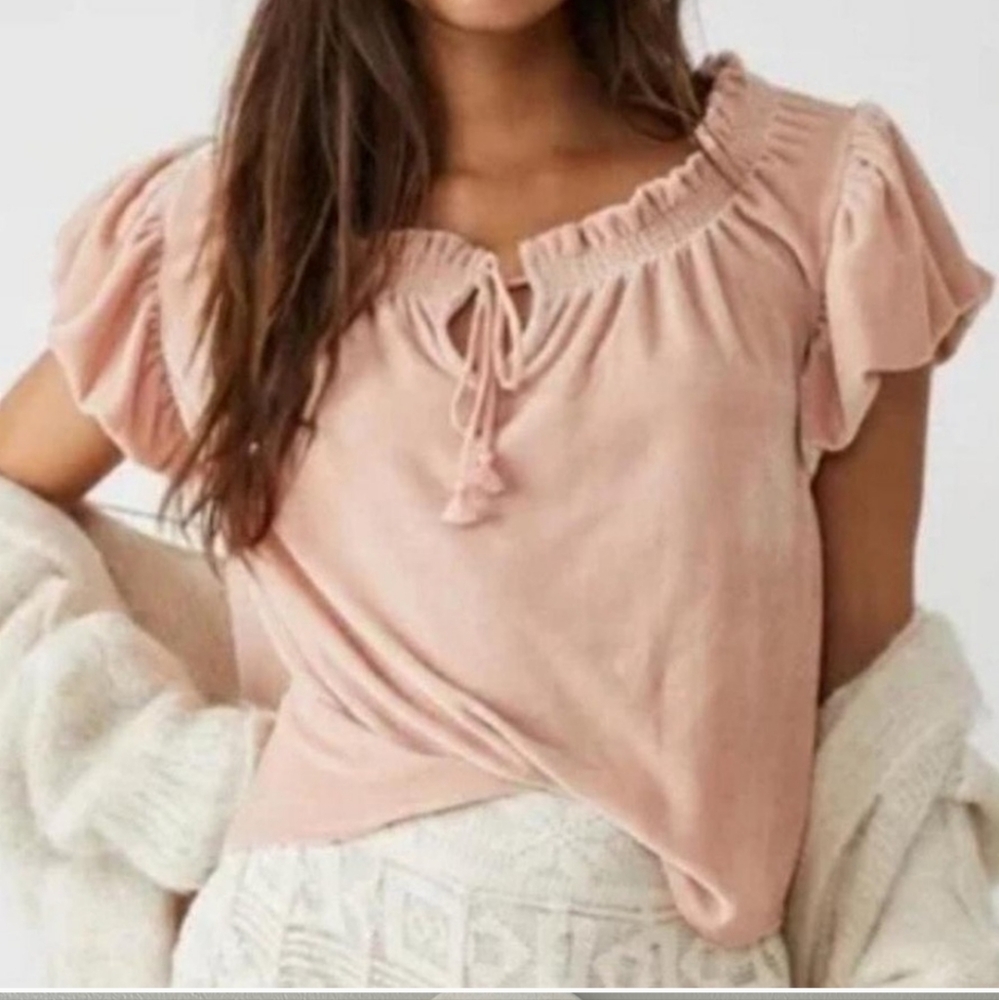 Free People pink Peach velvet top  sz Med Pit 21  Length 22 Nwot - Picture 3 of 6